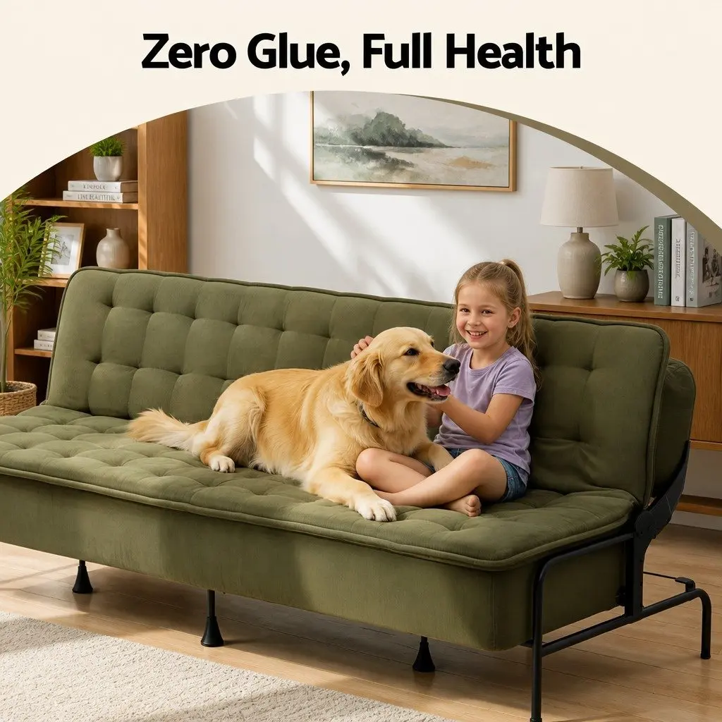 Sofa Bed Adjustable Innerspring Couch 3-Seater Olive Green