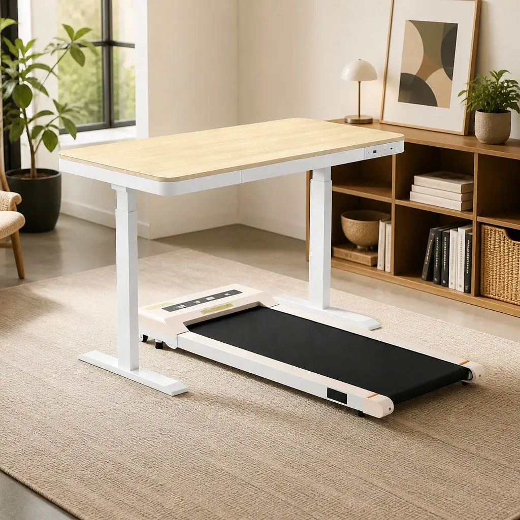 Electric Standing Desk Treadmill Combo Adjustable Height 120cm White Oak