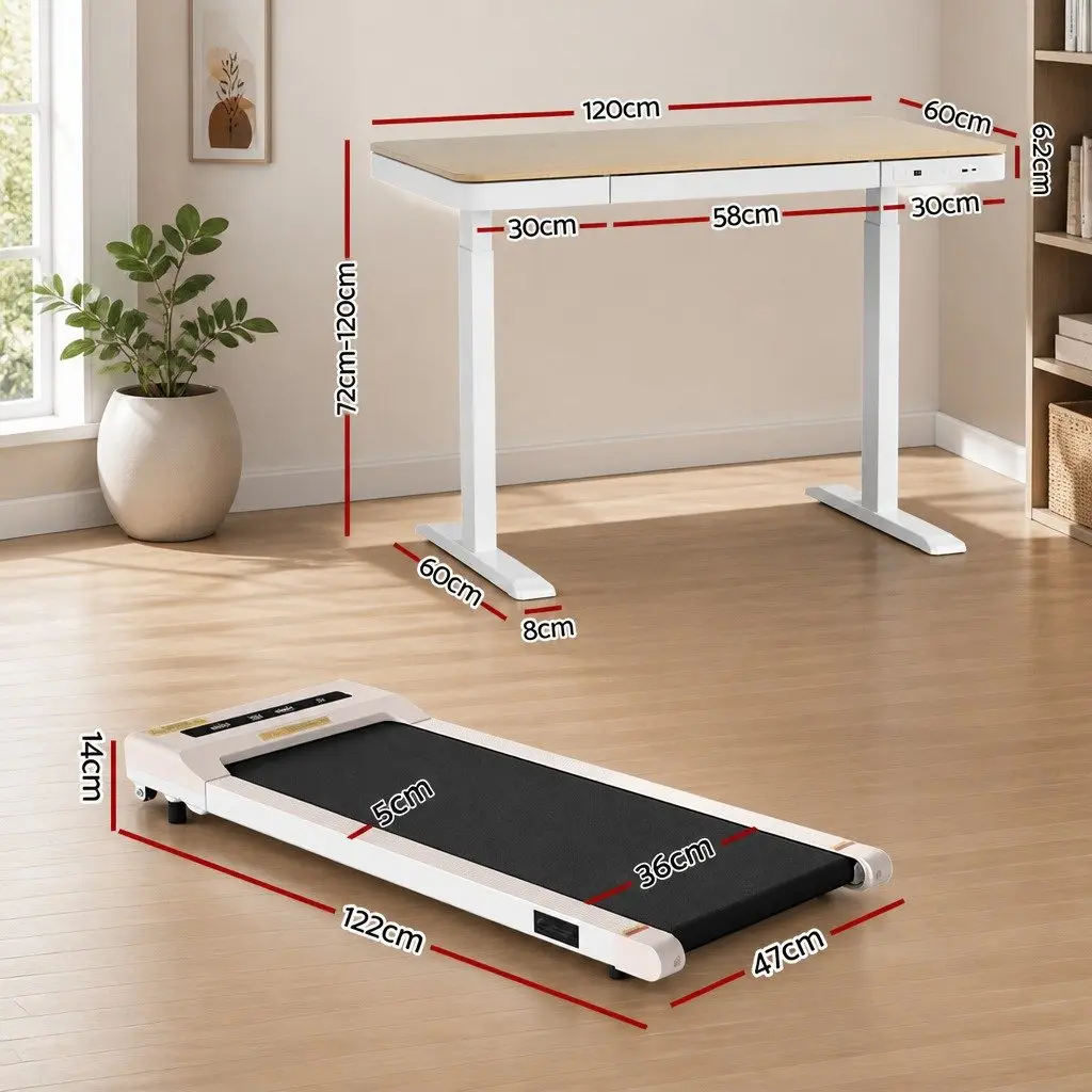 Electric Standing Desk Treadmill Combo Adjustable Height 120cm White Oak
