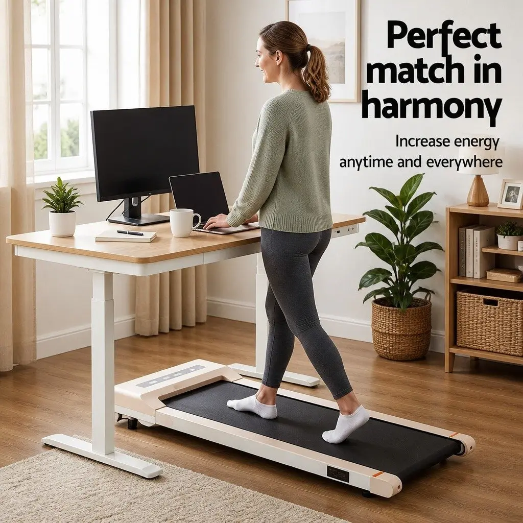 Electric Standing Desk Treadmill Combo Adjustable Height 120cm White Oak