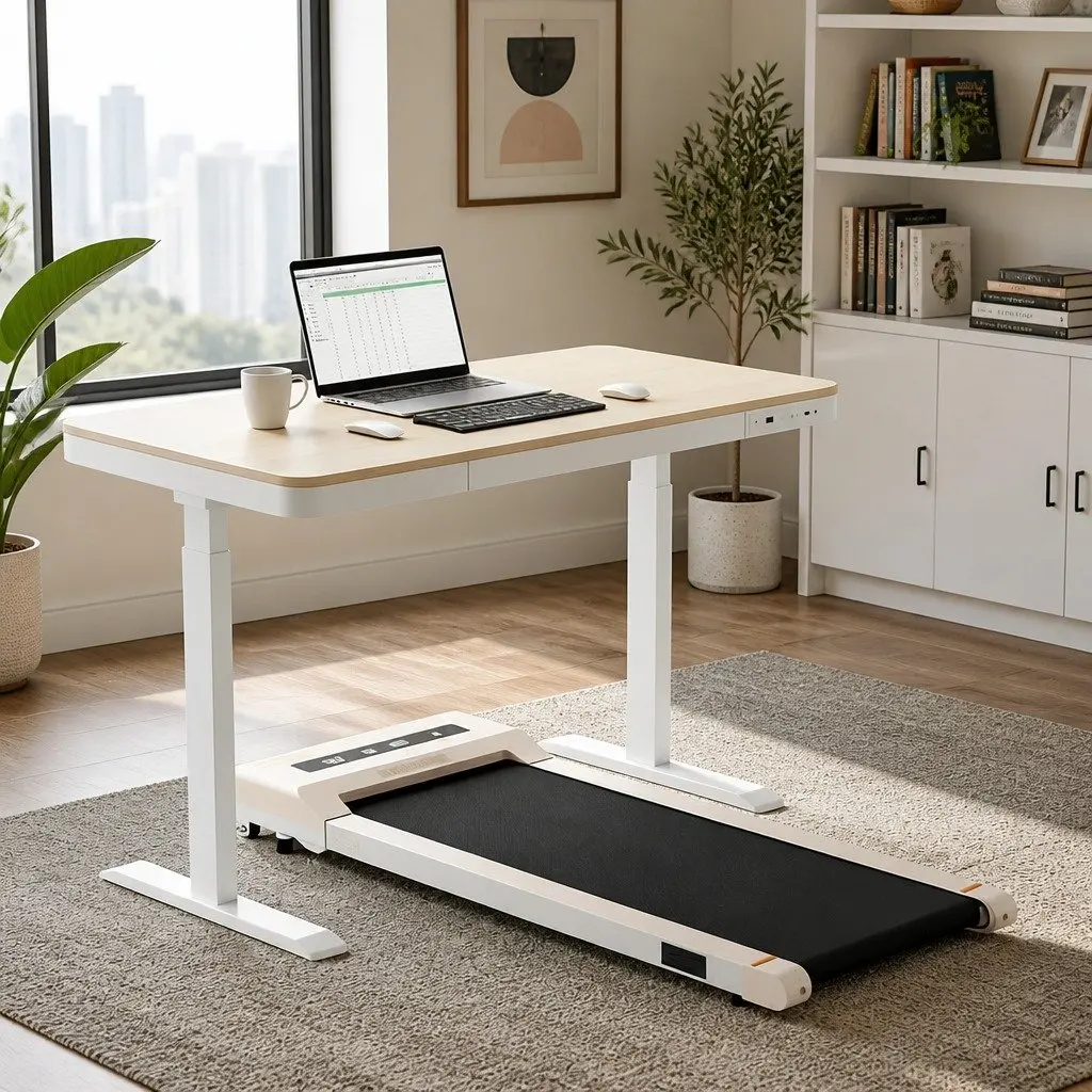 Electric Standing Desk Treadmill Combo Adjustable Height 120cm White Oak