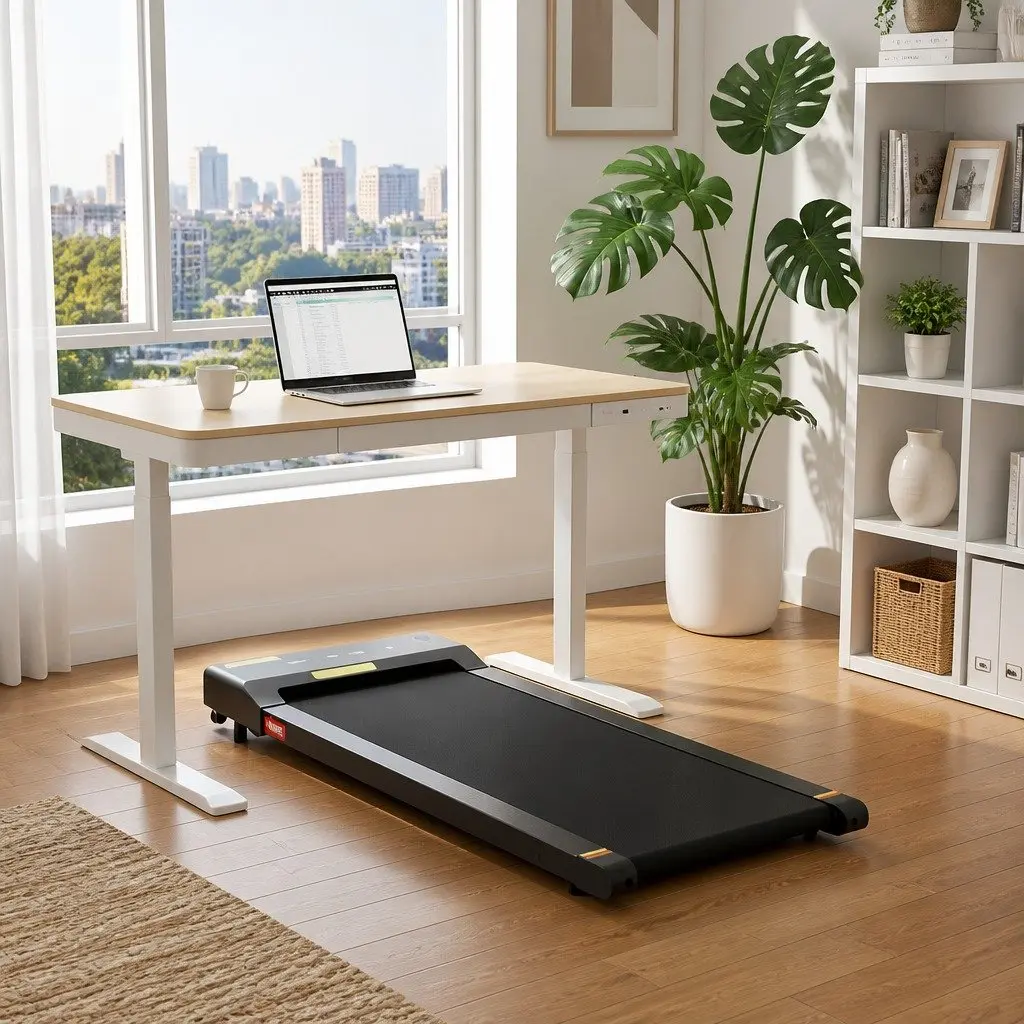 Electric Standing Desk Treadmill Combo Adjustable 120cm White Walnut Black