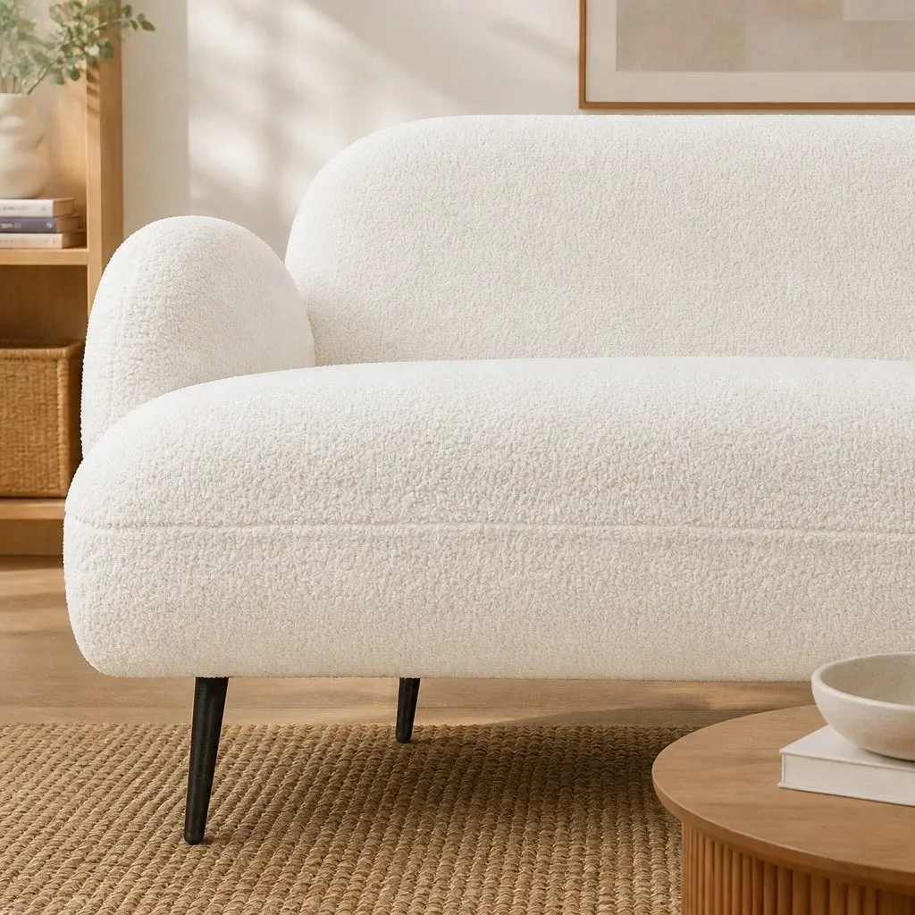 3 Seater Sofa Sherpa Fleece Lounge Couch Modern White Living Room Furniture