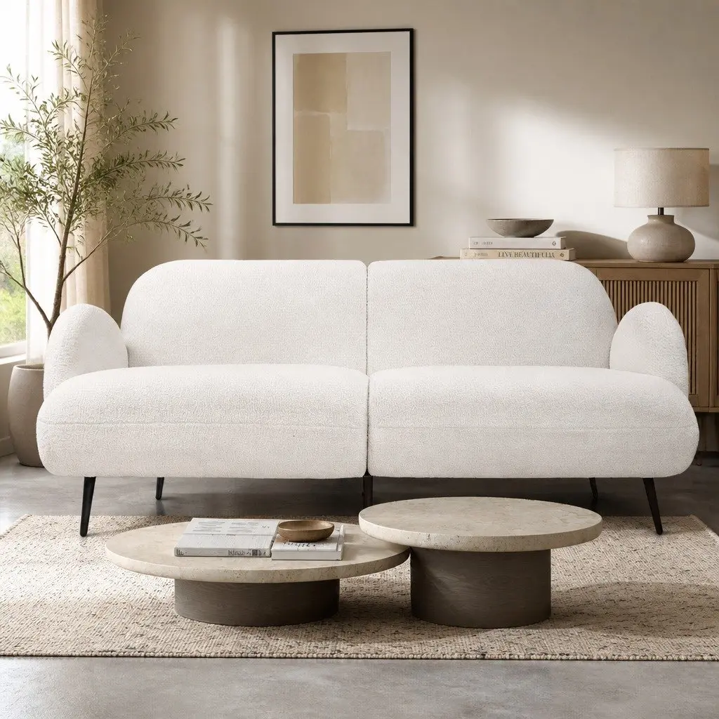 3 Seater Sofa Sherpa Fleece Lounge Couch Modern White Living Room Furniture