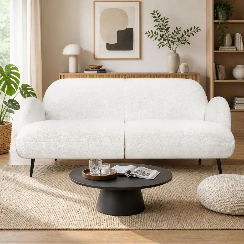 3 Seater Sofa Sherpa Fleece Lounge Couch Modern White Living Room Furniture