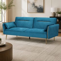 Convertible 3-Seater Futon Sofa Bed with Adjustable Backrest