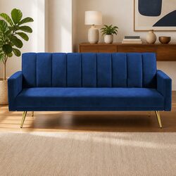 Convertible Sofa Bed with Velvet Upholstery and Steel Legs