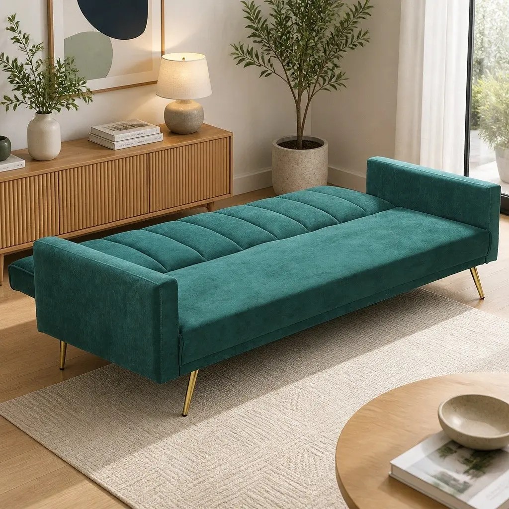 Convertible Sofa Bed with Adjustable Backrest 3 Seater Green