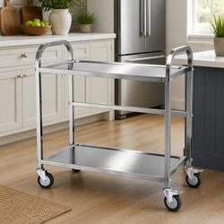 Sleek 2-Tier Stainless Steel Kitchen Cart with Wheels