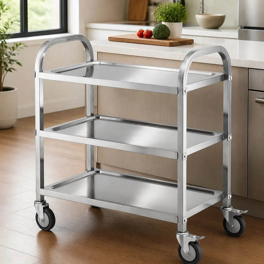 3-Tier Stainless Steel Kitchen Trolley Mobile Cart Silver
