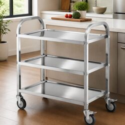 3-Tier Kitchen Trolley Cart in Stainless Steel Construction