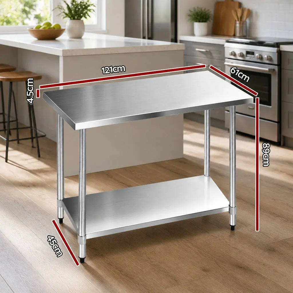 Stainless Steel Kitchen Work Bench Adjustable 1219x610mm Heavy-duty Commercial Food Prep