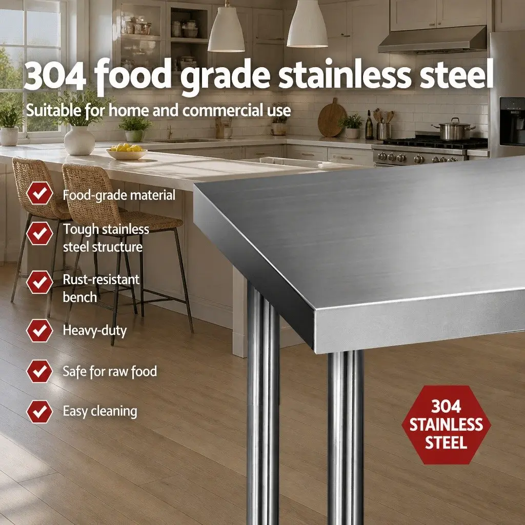 Stainless Steel Kitchen Work Bench Adjustable 1219x610mm Heavy-duty Commercial Food Prep