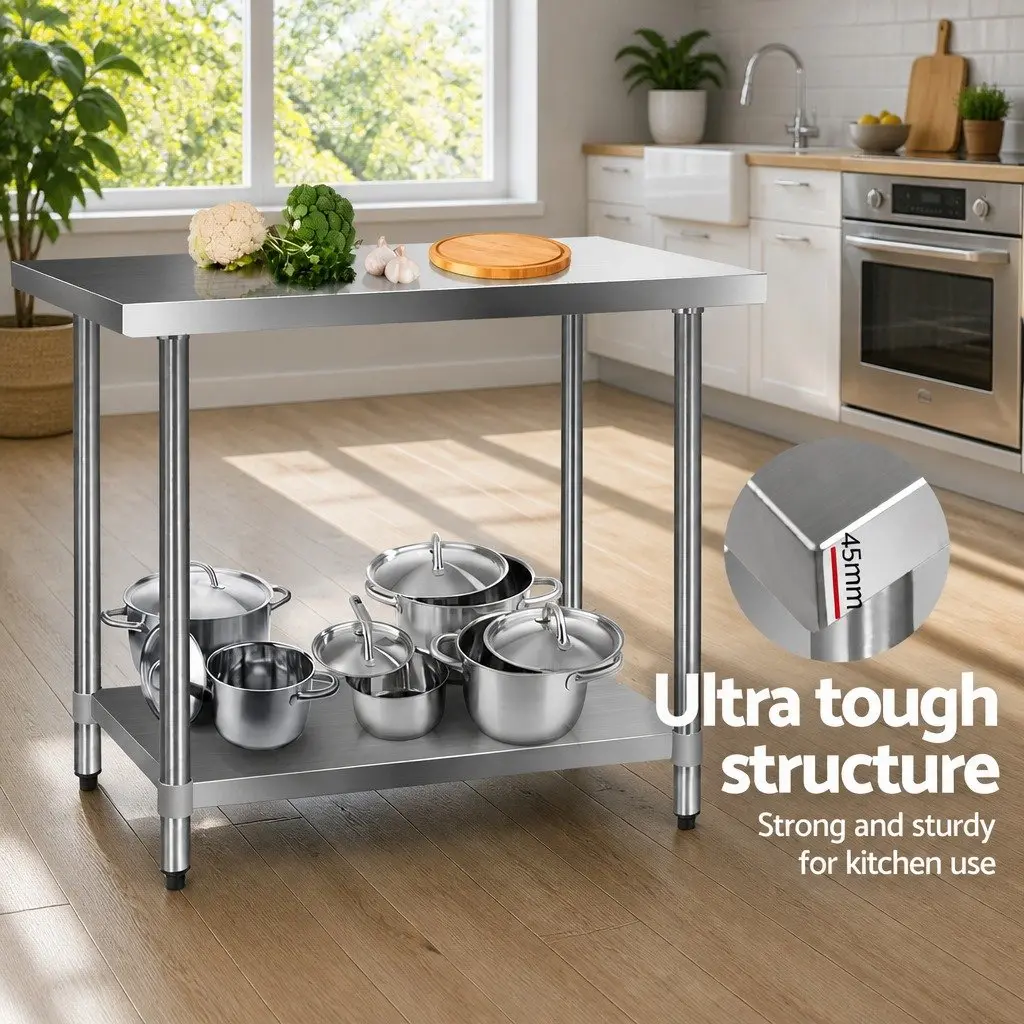 Stainless Steel Kitchen Work Bench Adjustable 1219x610mm Heavy-duty Commercial Food Prep