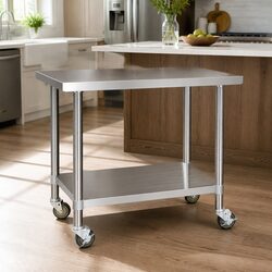 Stainless Steel Kitchen Workbench with Lockable Castors