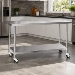 Stainless Steel Movable Work Table with Lockable Wheels 1829x610mm