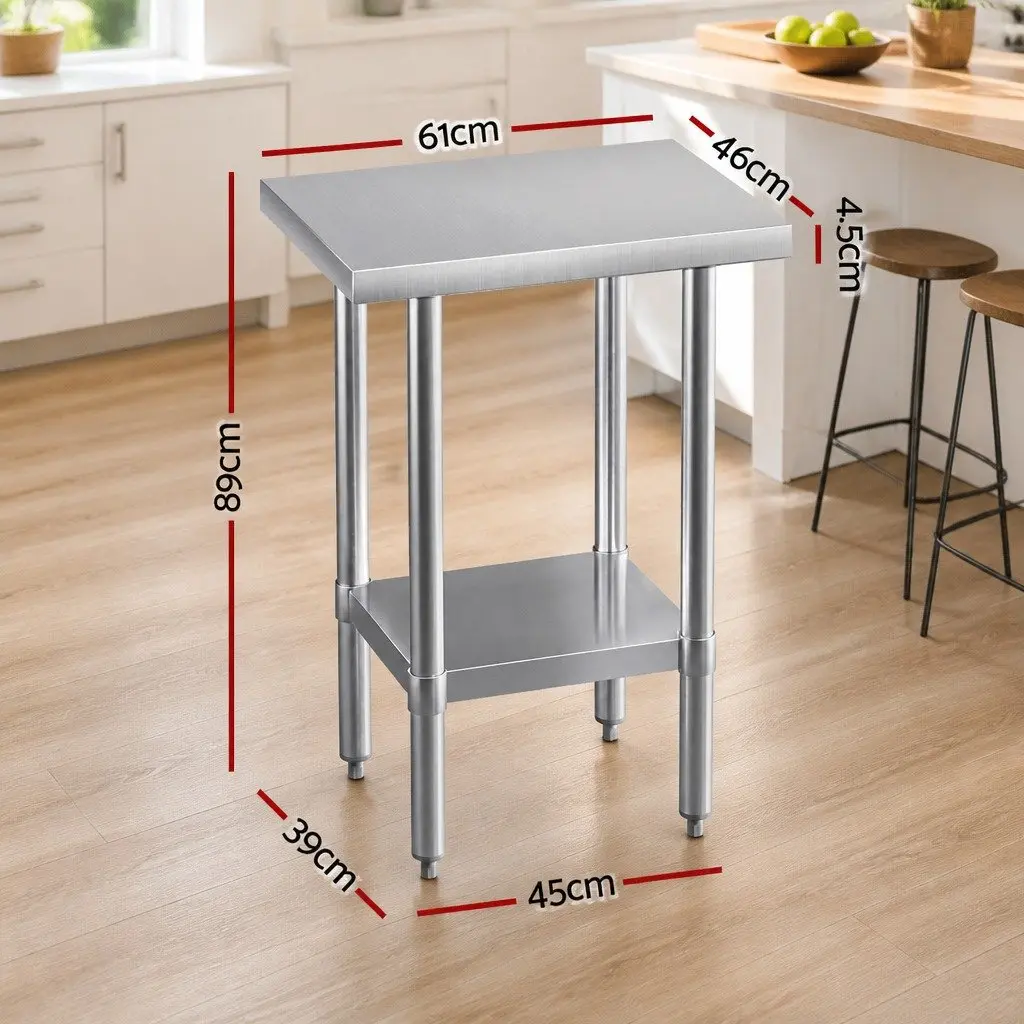 Stainless Steel Work Bench Adjustable Shelf 610x457mm Silver