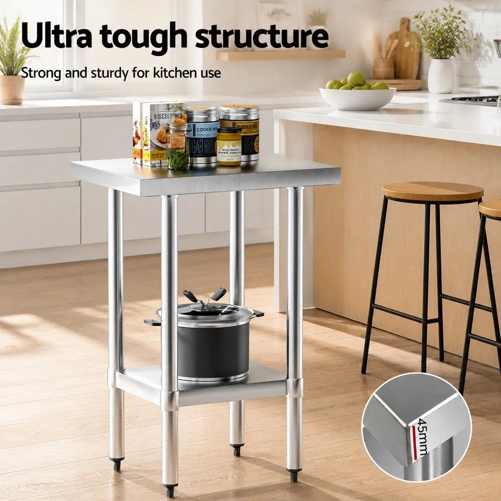 Stainless Steel Work Bench Adjustable Shelf 610x457mm Silver
