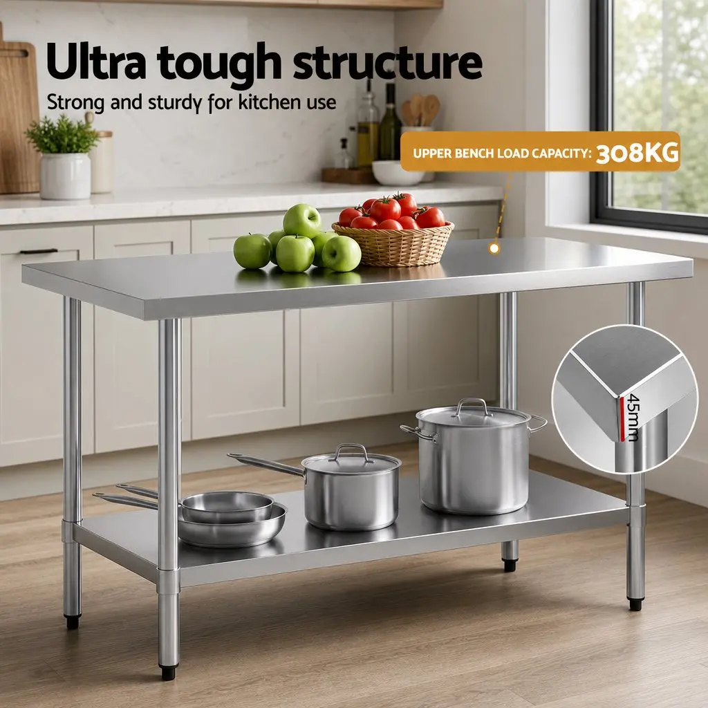 Stainless Steel Kitchen Work Bench 1524x762mm Commercial Grade Prep Table