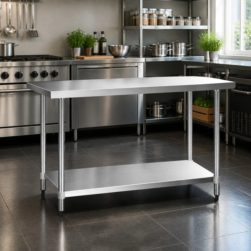 Stainless Steel Work Bench Adjustable Under-Shelving 1524x610mm Silver