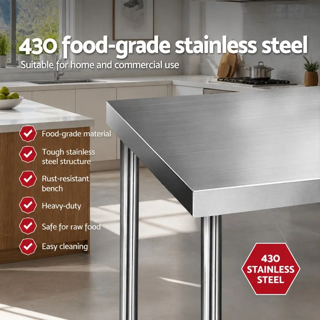 Stainless Steel Kitchen Work Bench Commercial Grade 760mm Silver