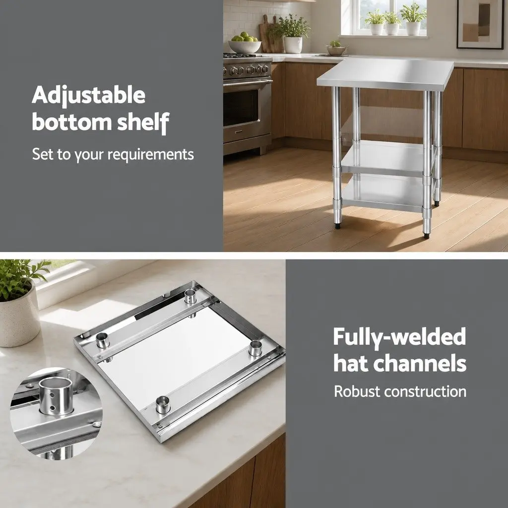 Stainless Steel Kitchen Work Bench Commercial Grade 760mm Silver
