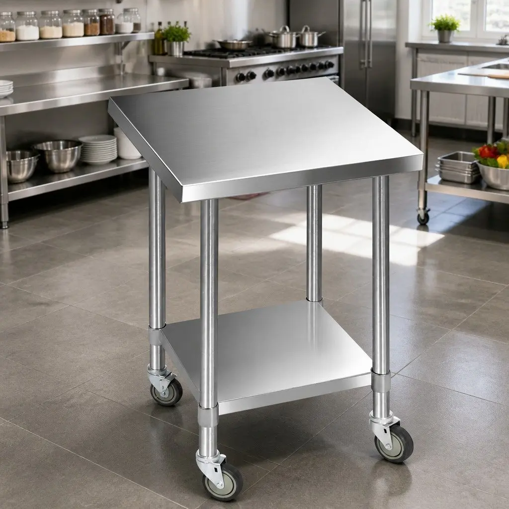 Stainless Steel Kitchen Work Bench Adjustable Under-Shelf 760x760mm Silver