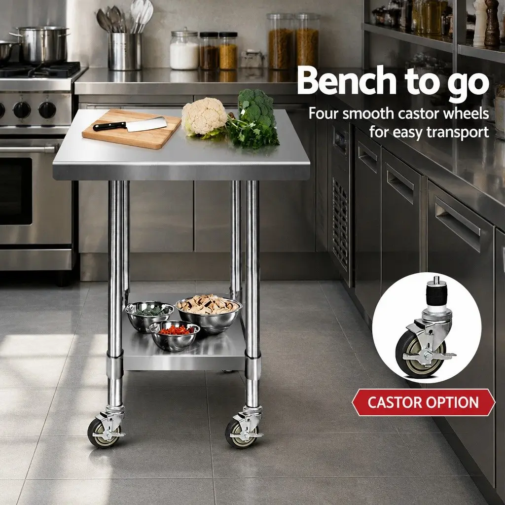 Stainless Steel Kitchen Work Bench Adjustable Under-Shelf 760x760mm Silver