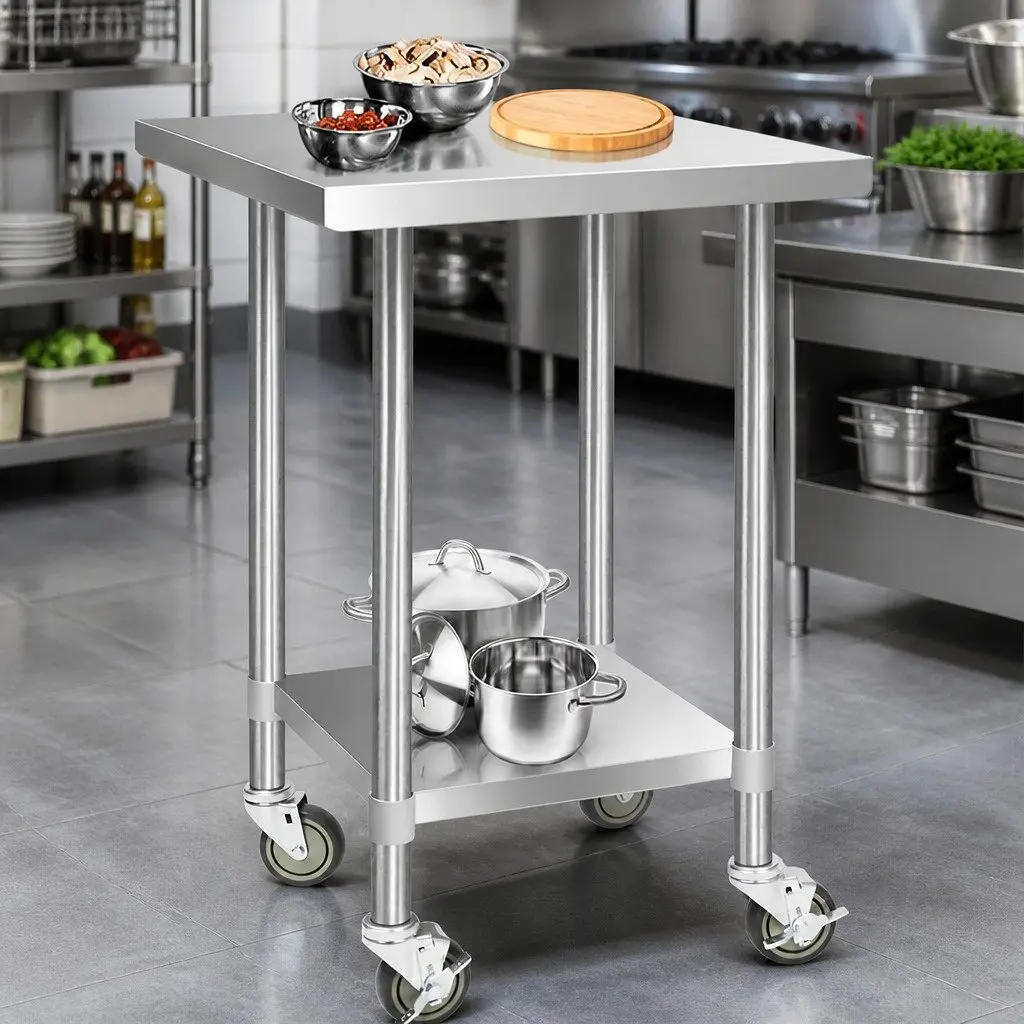 Stainless Steel Kitchen Work Bench Adjustable Under-Shelf 760x760mm Silver