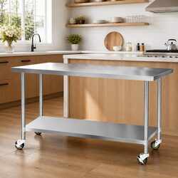 Stainless Steel Kitchen Work Bench with Castors 1829x760mm
