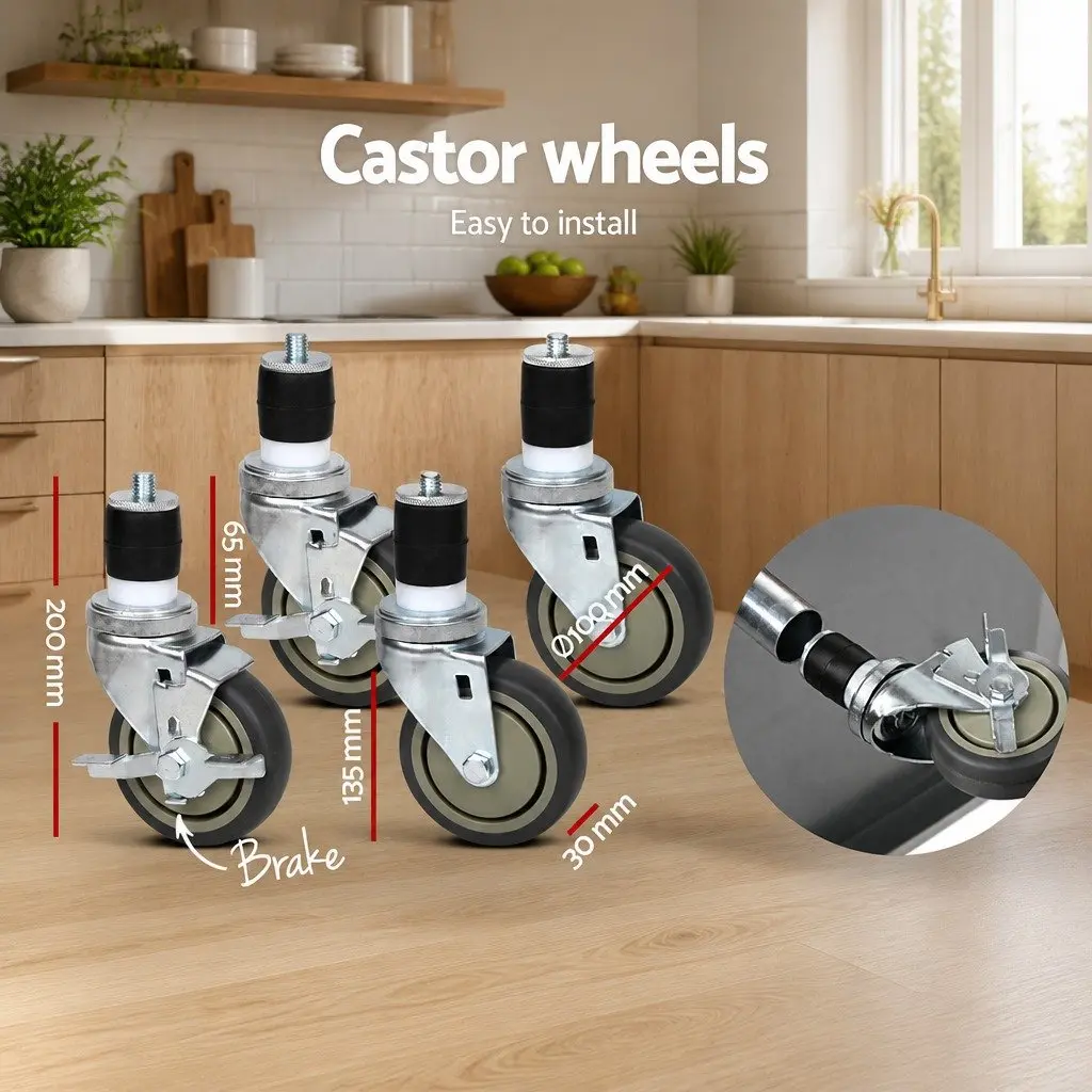 Stainless Steel Kitchen Work Bench Adjustable Size with Castor Wheels 1829x760mm