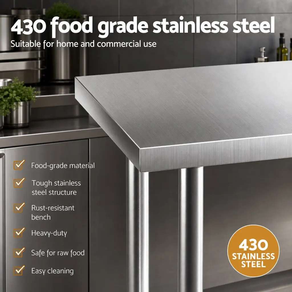 Stainless Steel Kitchen Work Bench Prep Table 914x762mm Castor Wheels