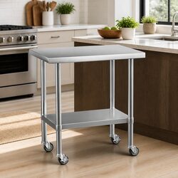 Stainless Steel Kitchen Work Bench with Lockable Wheels