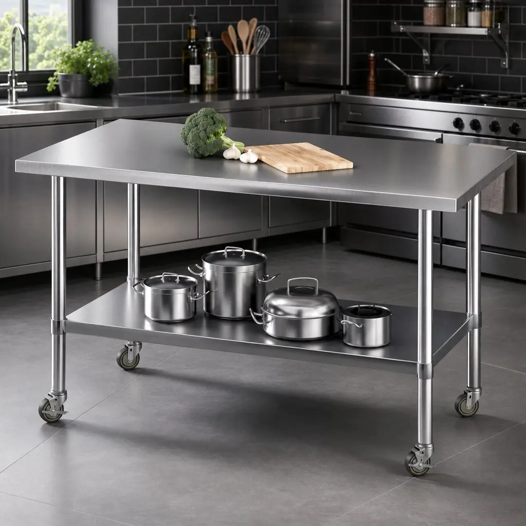 Stainless Steel Kitchen Work Bench 1524x762mm Prep Table with Splashback Castor