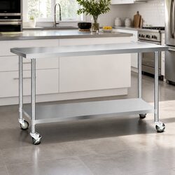 Stainless Steel Kitchen Bench with Lockable Wheels 1829mm
