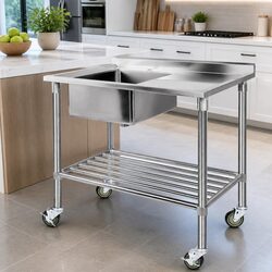 Stainless Steel Kitchen Work Table with Sink and Wheels