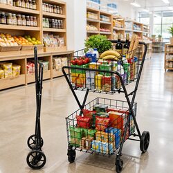 Durable Foldable Shopping Trolley Cart in Black