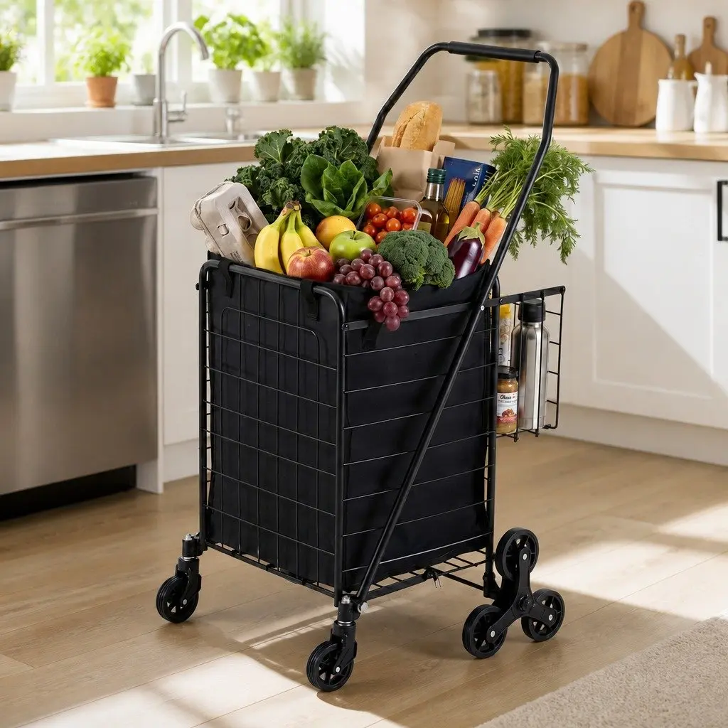 Folding Shopping Trolley Cart Lightweight Compact Black