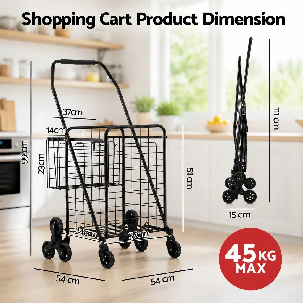 Folding Shopping Trolley Cart Lightweight Compact Black