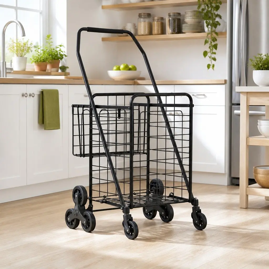 Folding Shopping Trolley Cart Lightweight Compact Black