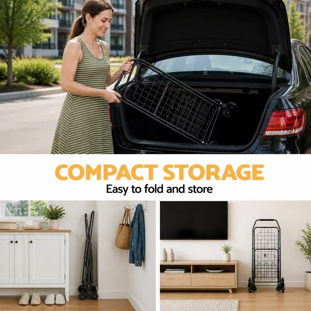 Folding Shopping Trolley Cart Lightweight Compact Black