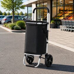 45kg Capacity Foldable Shopping Trolley Cart - Black