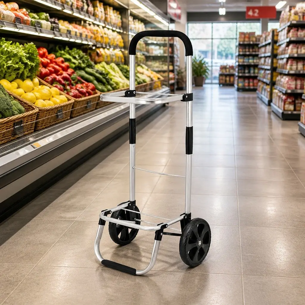 Shopping Trolley Cart Foldable Lightweight Grey 45KG Capacity