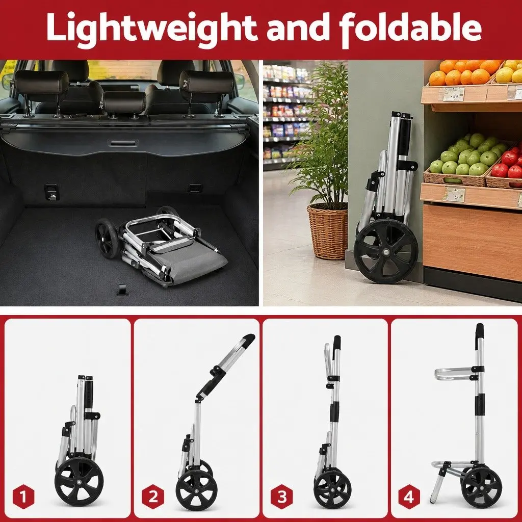 Shopping Trolley Cart Foldable Lightweight Grey 45KG Capacity