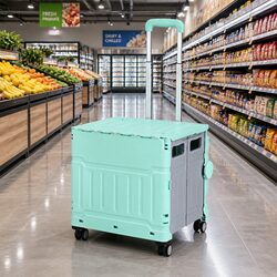 75L Green Grocery Trolley Cart with 360-Degree Wheels
