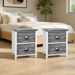 Grey Bedside Table with Two Drawers for Efficient Storage