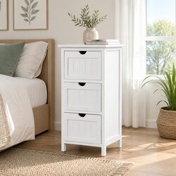 3-Drawer Bedside Storage Cabinet in White with Wall Mount