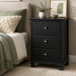 3-Drawer Black Bedside Table for Efficient Storage