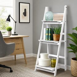 3-Tier Ladder Shelf Corner Bookcase with Wall-Mount Option