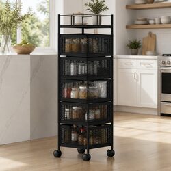 5-Tier Black Storage Trolley with Lockable Wheels
